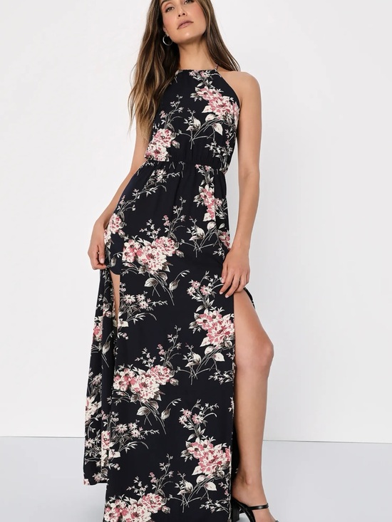 Lulus Dresses & Skirts - Lulu's Black Maxi Dress with Pink Floral Print